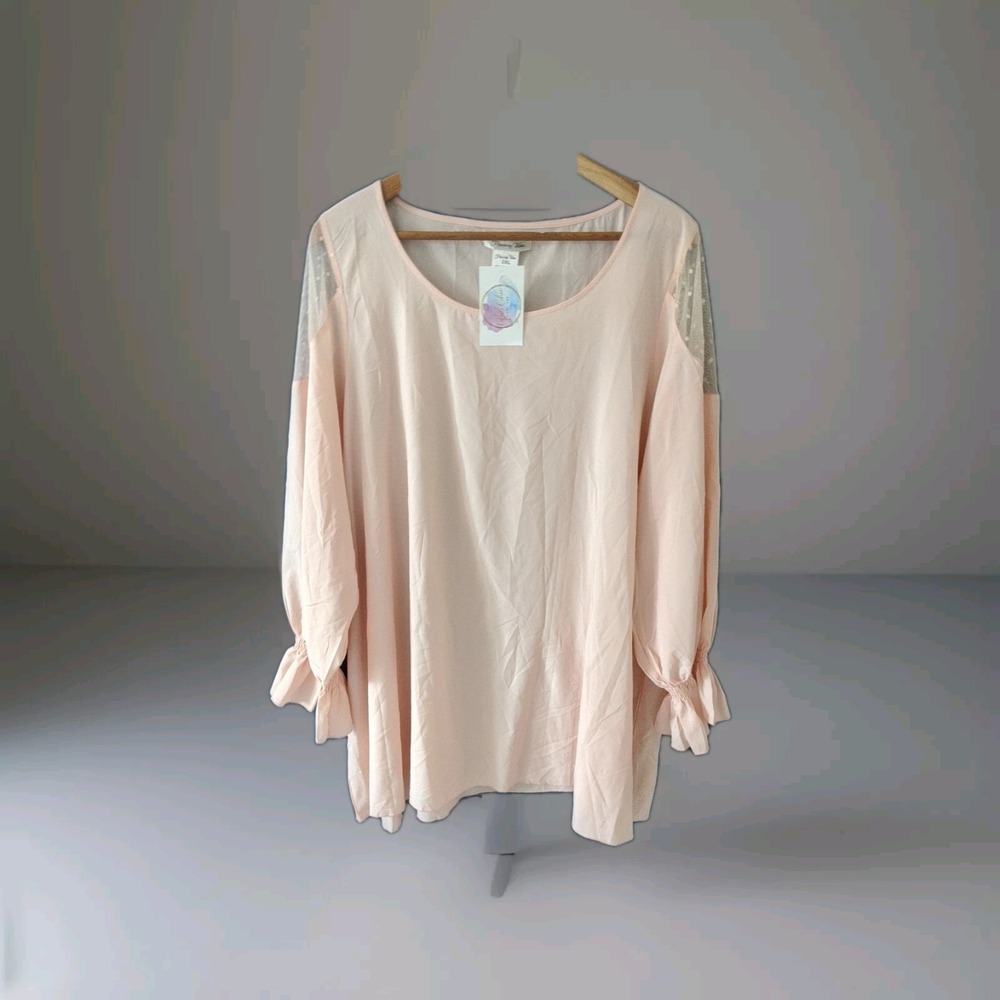 Paisley Vine Top Champagne‎ Pink 2XL Feminine Fairycore Boho Ruffles and Lace
